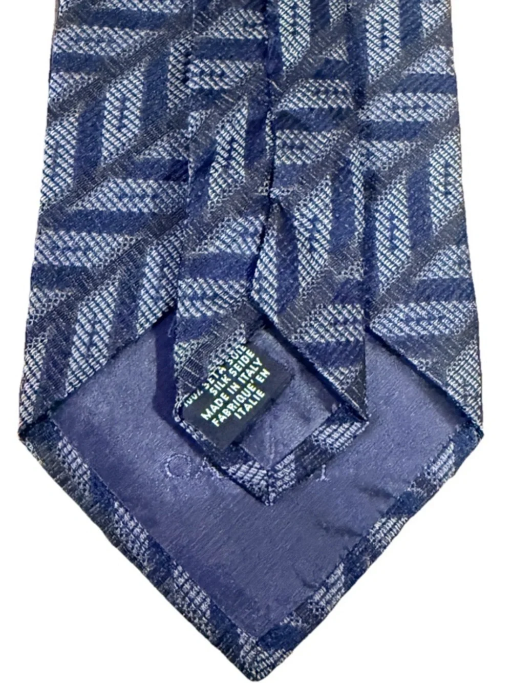 Canali 100% Silk Tie Navy Herringbone Chevron Jacquard Italy Geometric